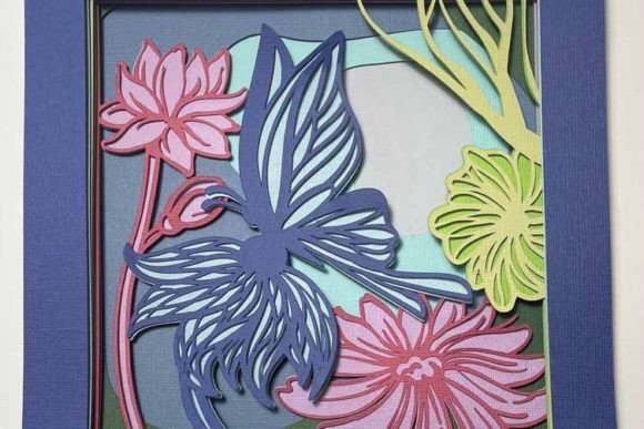 Butterfly Wing and Flowers Shadow Box 3D SVG for Seasons