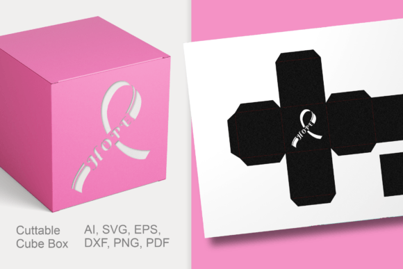 HOPE Cancer Awareness Ribbon Favor Box 3D SVG Shapes