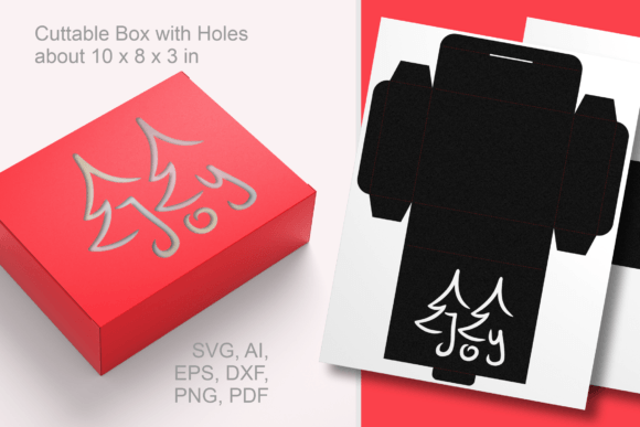 JOY and Xmas Trees Rectangular Treat Box 3D SVG