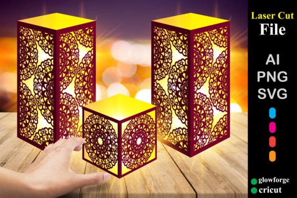 Mandala Lantern Paper Cut Template: 3D SVG Shapes