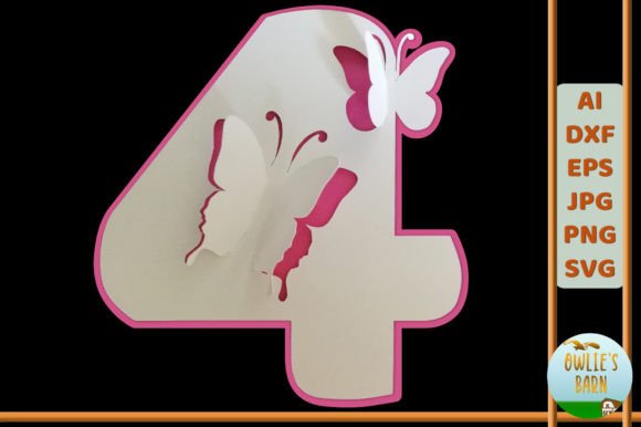 Popup Butterfly Number 4: 3D SVG for Birthdays